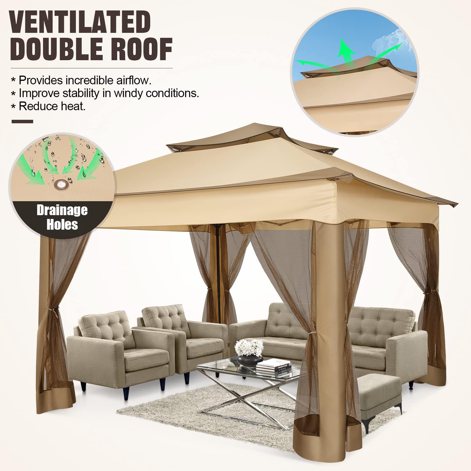 COBIZI Double Top Gazebo Waterproof Canopy 10'x10' with Gauze Sidewall - COBIZI