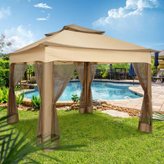 COBIZI Double Top Gazebo Waterproof Canopy 10'x10' with Gauze Sidewall - COBIZI