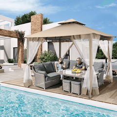 COBIZI Gazebo 10x10 Double Rooftops with Mosquito Netting Waterproof Screened Gazebo - COBIZI