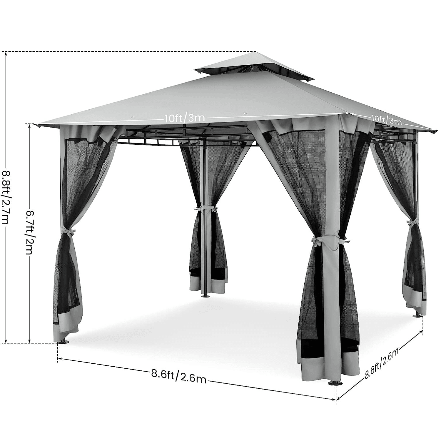 COBIZI Gazebo 10x10 Double Rooftops with Mosquito Netting Waterproof Screened Gazebo - COBIZI