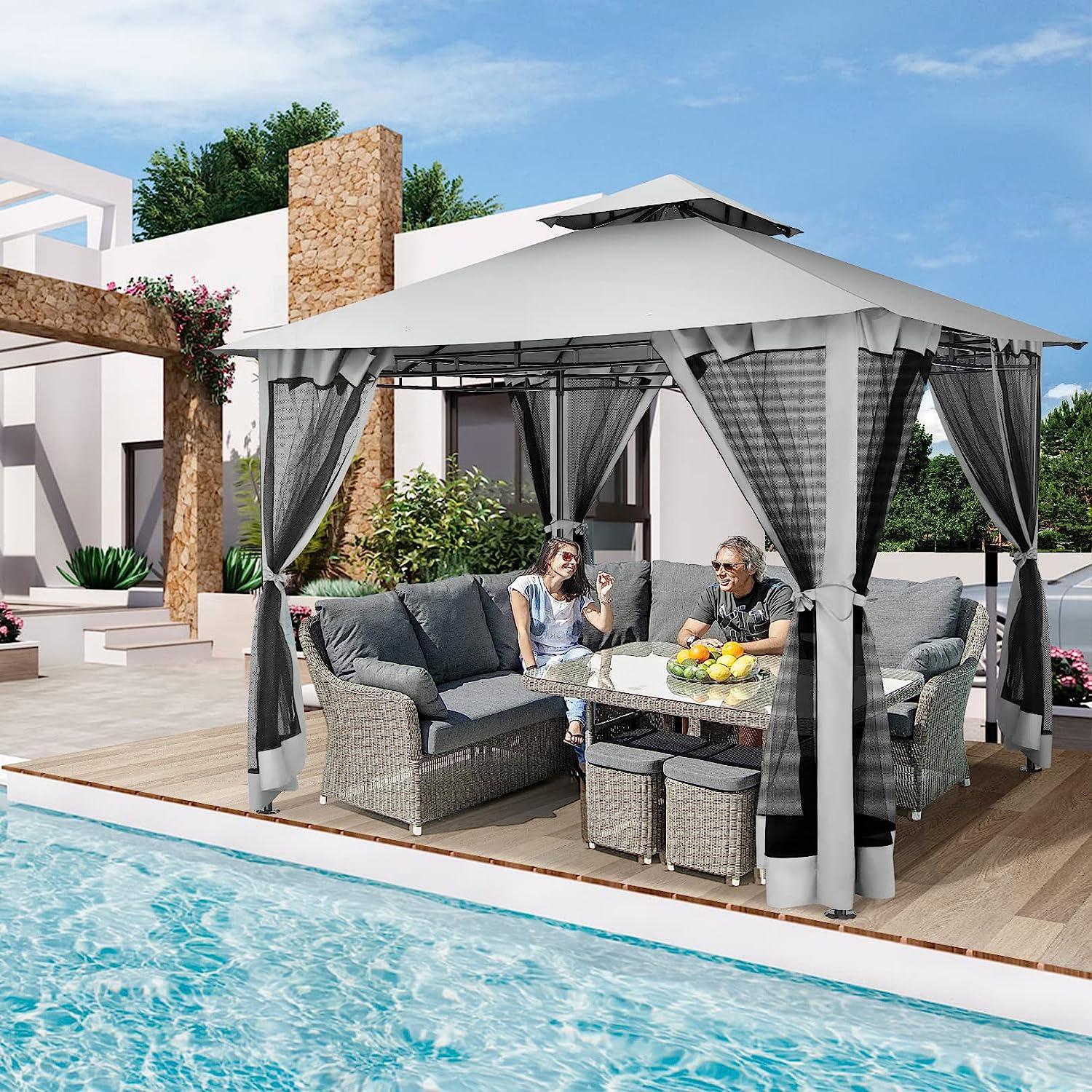 COBIZI Gazebo 10x10 Double Rooftops with Mosquito Netting Waterproof Screened Gazebo - COBIZI