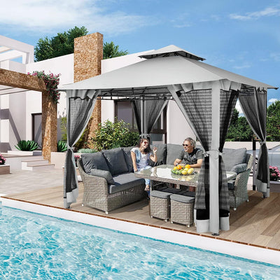 COBIZI Gazebo 10x10 Double Rooftops with Mosquito Netting Waterproof Screened Gazebo - COBIZI