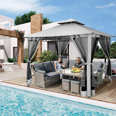 COBIZI Gazebo 10x10 Double Rooftops with Mosquito Netting Waterproof Screened Gazebo - COBIZI