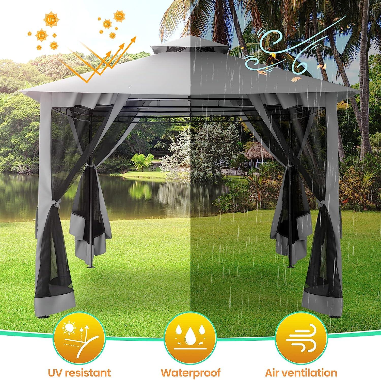 COBIZI Gazebo 10x10 Double Rooftops with Mosquito Netting Waterproof Screened Gazebo - COBIZI