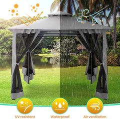 COBIZI Gazebo 10x10 Double Rooftops with Mosquito Netting Waterproof Screened Gazebo - COBIZI