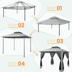 COBIZI Gazebo 10x10 Double Rooftops with Mosquito Netting Waterproof Screened Gazebo - COBIZI