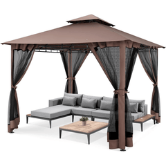 COBIZI Gazebo 10x10 Double Rooftops with Mosquito Netting Waterproof Screened Gazebo - COBIZI