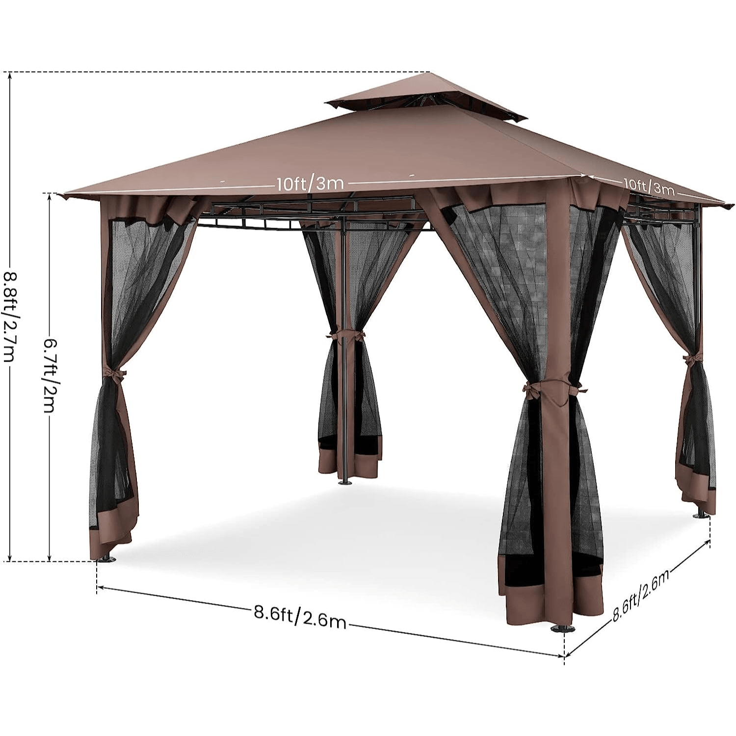 COBIZI Gazebo 10x10 Double Rooftops with Mosquito Netting Waterproof Screened Gazebo - COBIZI