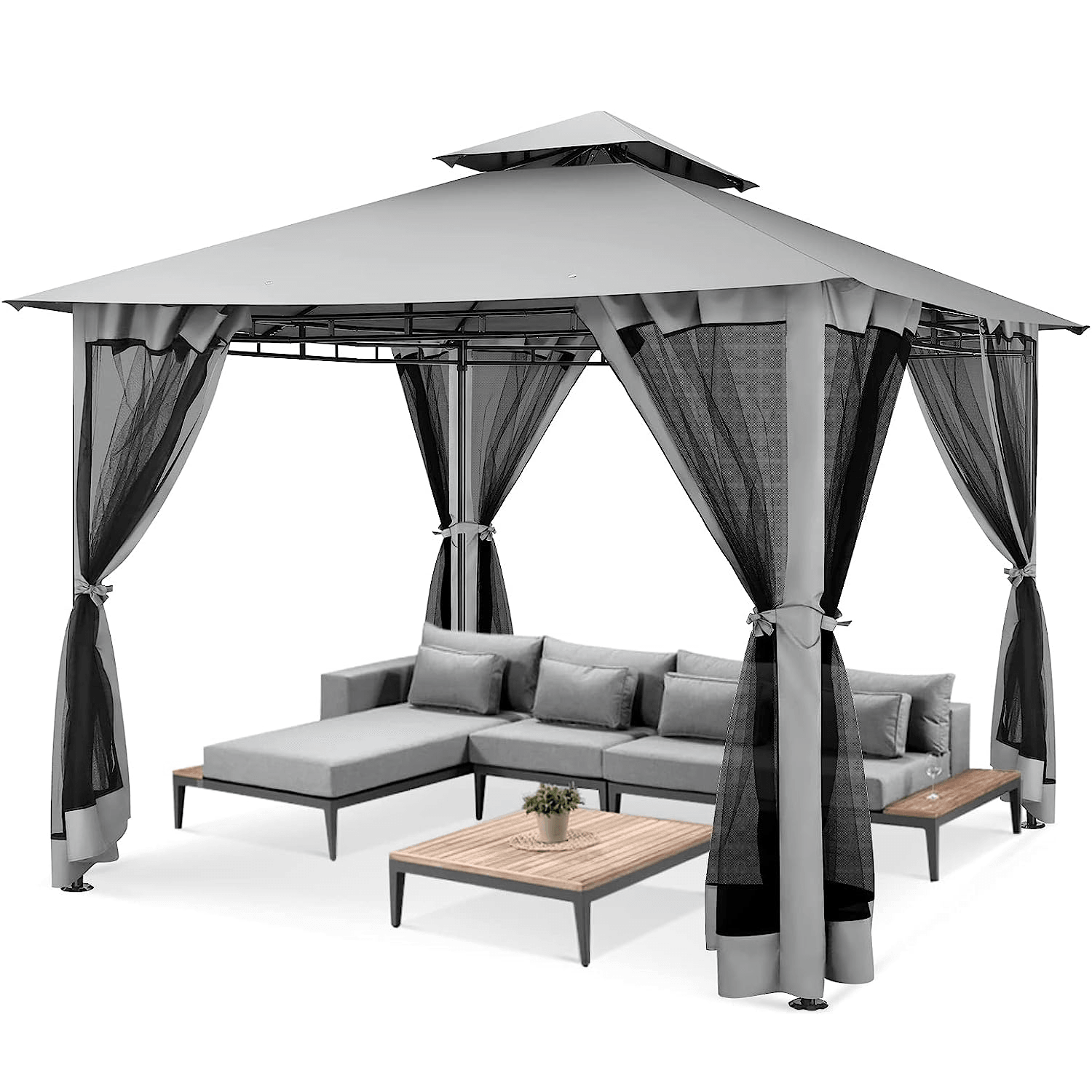 COBIZI Gazebo 10x10 Double Rooftops with Mosquito Netting Waterproof Screened Gazebo - COBIZI