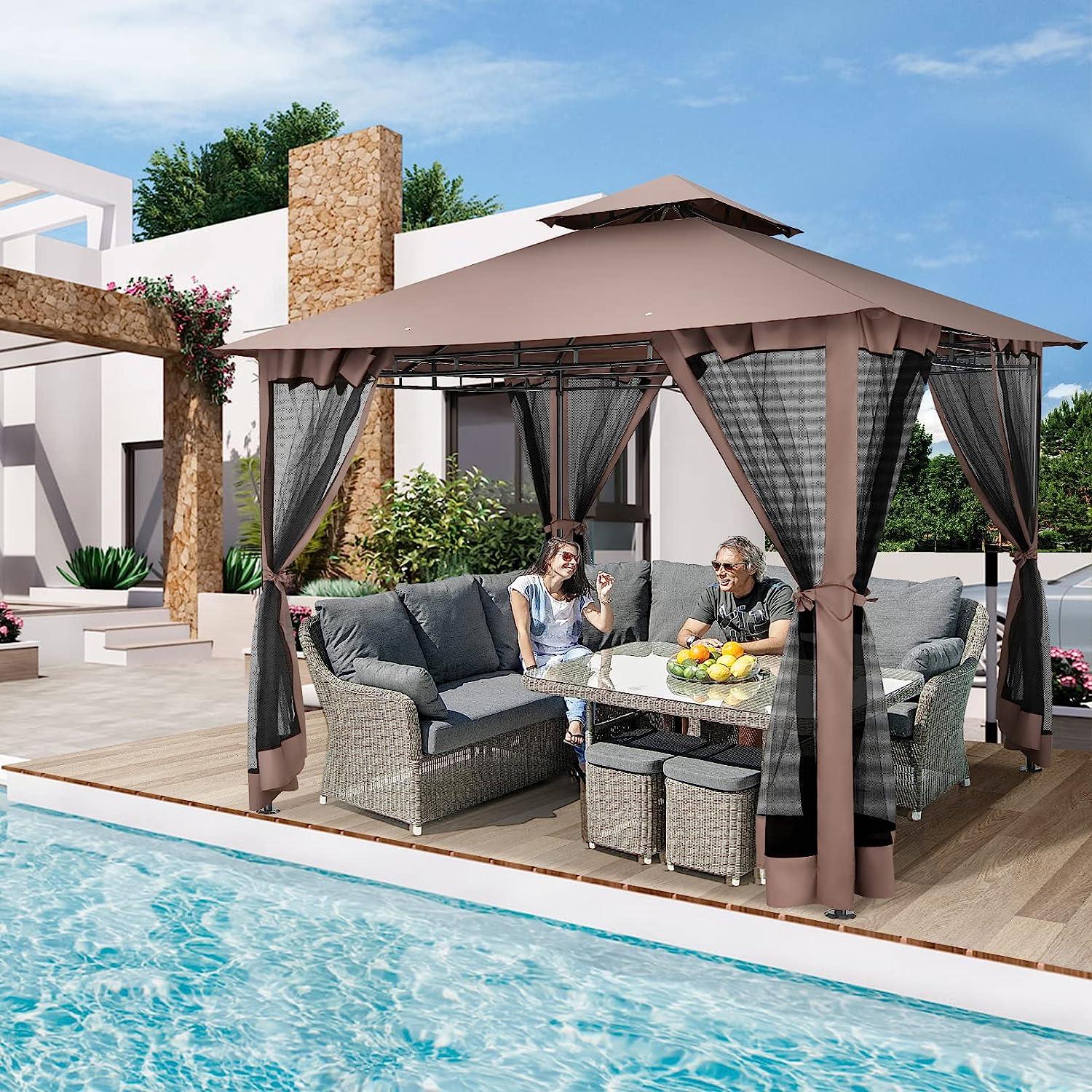 COBIZI Gazebo 10x10 Double Rooftops with Mosquito Netting Waterproof Screened Gazebo - COBIZI