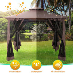 COBIZI Gazebo 10x10 Double Rooftops with Mosquito Netting Waterproof Screened Gazebo - COBIZI
