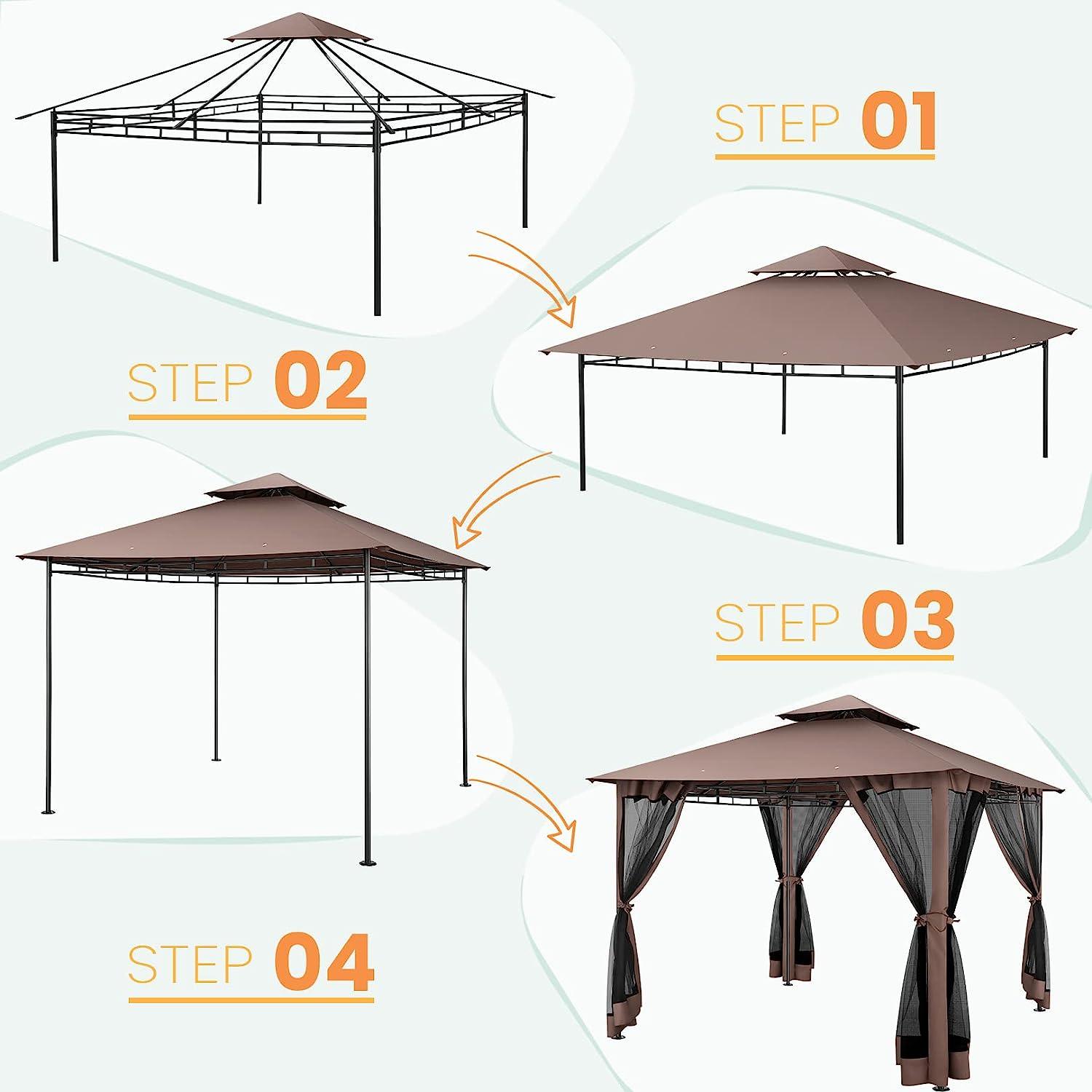 COBIZI Gazebo 10x10 Double Rooftops with Mosquito Netting Waterproof Screened Gazebo - COBIZI