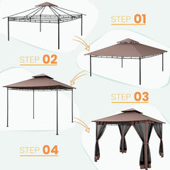 COBIZI Gazebo 10x10 Double Rooftops with Mosquito Netting Waterproof Screened Gazebo - COBIZI