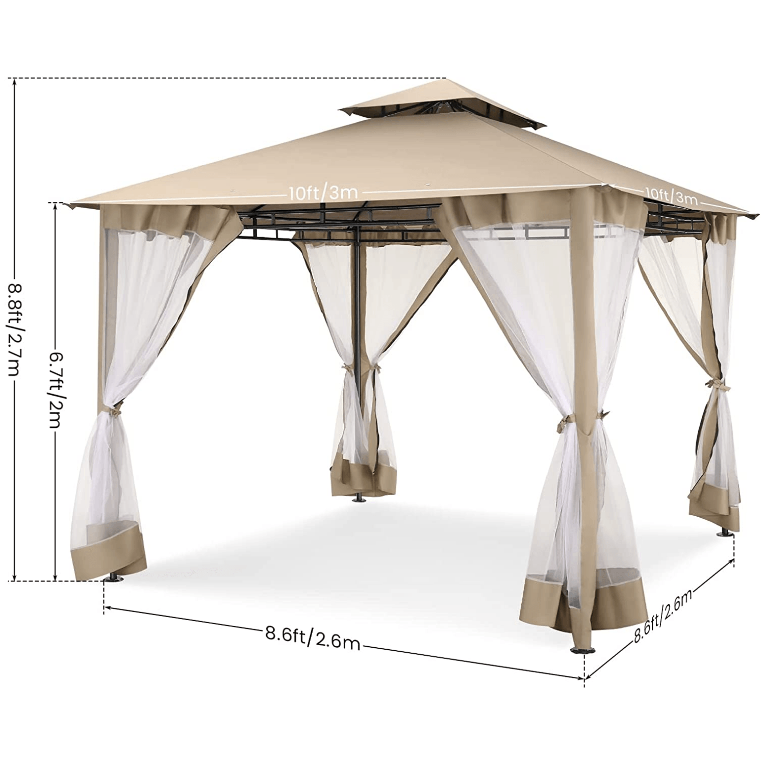 COBIZI Gazebo 10x10 Double Rooftops with Mosquito Netting Waterproof Screened Gazebo - COBIZI