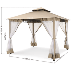 COBIZI Gazebo 10x10 Double Rooftops with Mosquito Netting Waterproof Screened Gazebo - COBIZI