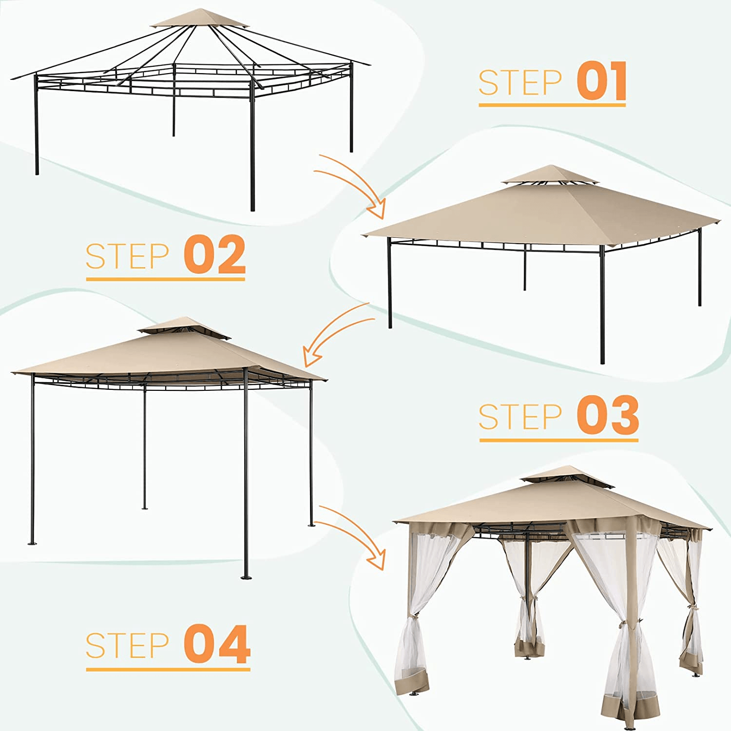 COBIZI Gazebo 10x10 Double Rooftops with Mosquito Netting Waterproof Screened Gazebo - COBIZI