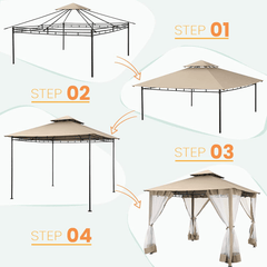 COBIZI Gazebo 10x10 Double Rooftops with Mosquito Netting Waterproof Screened Gazebo - COBIZI