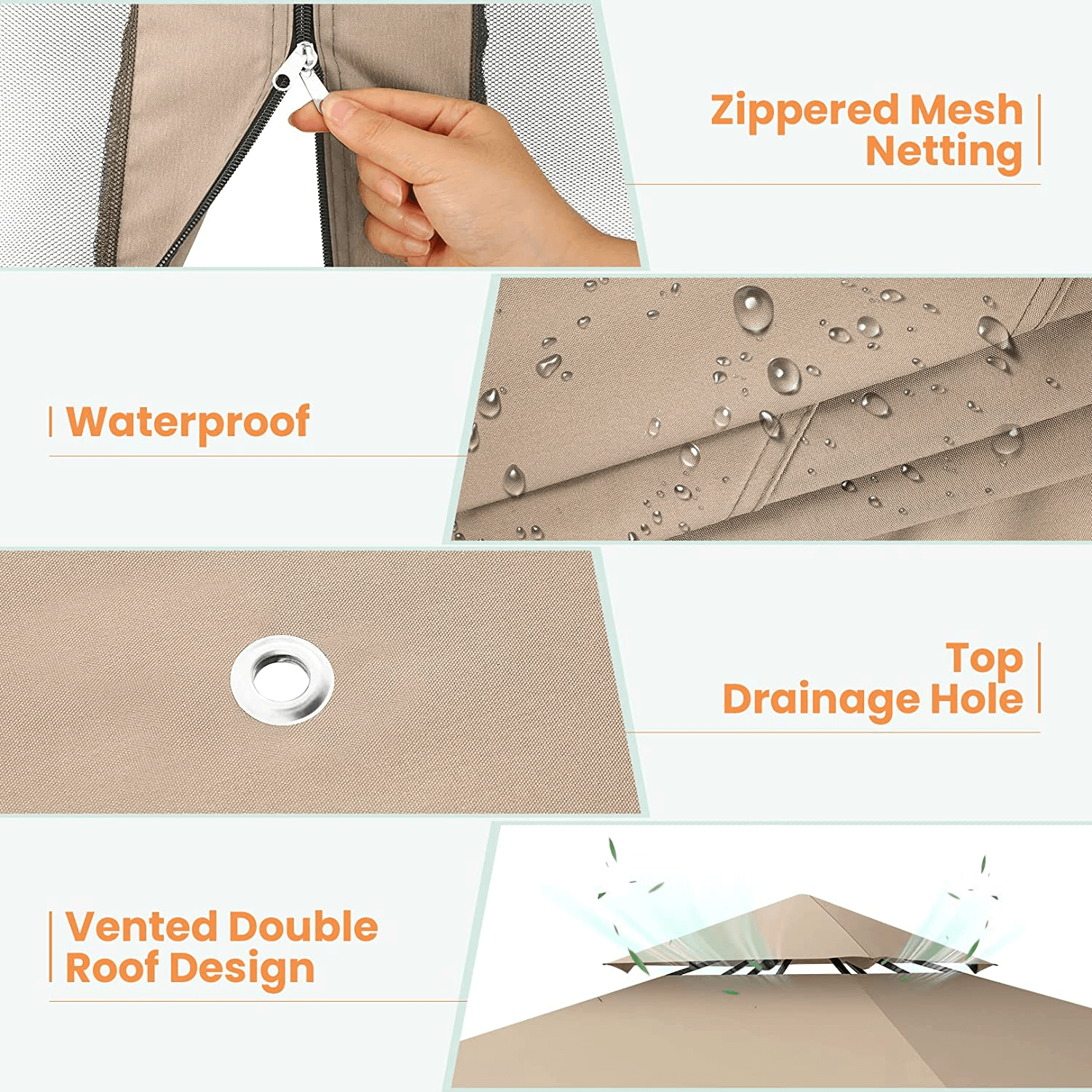 COBIZI Gazebo 10x10 Double Rooftops with Mosquito Netting Waterproof Screened Gazebo - COBIZI