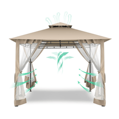 COBIZI Gazebo 10x10 Double Rooftops with Mosquito Netting Waterproof Screened Gazebo - COBIZI