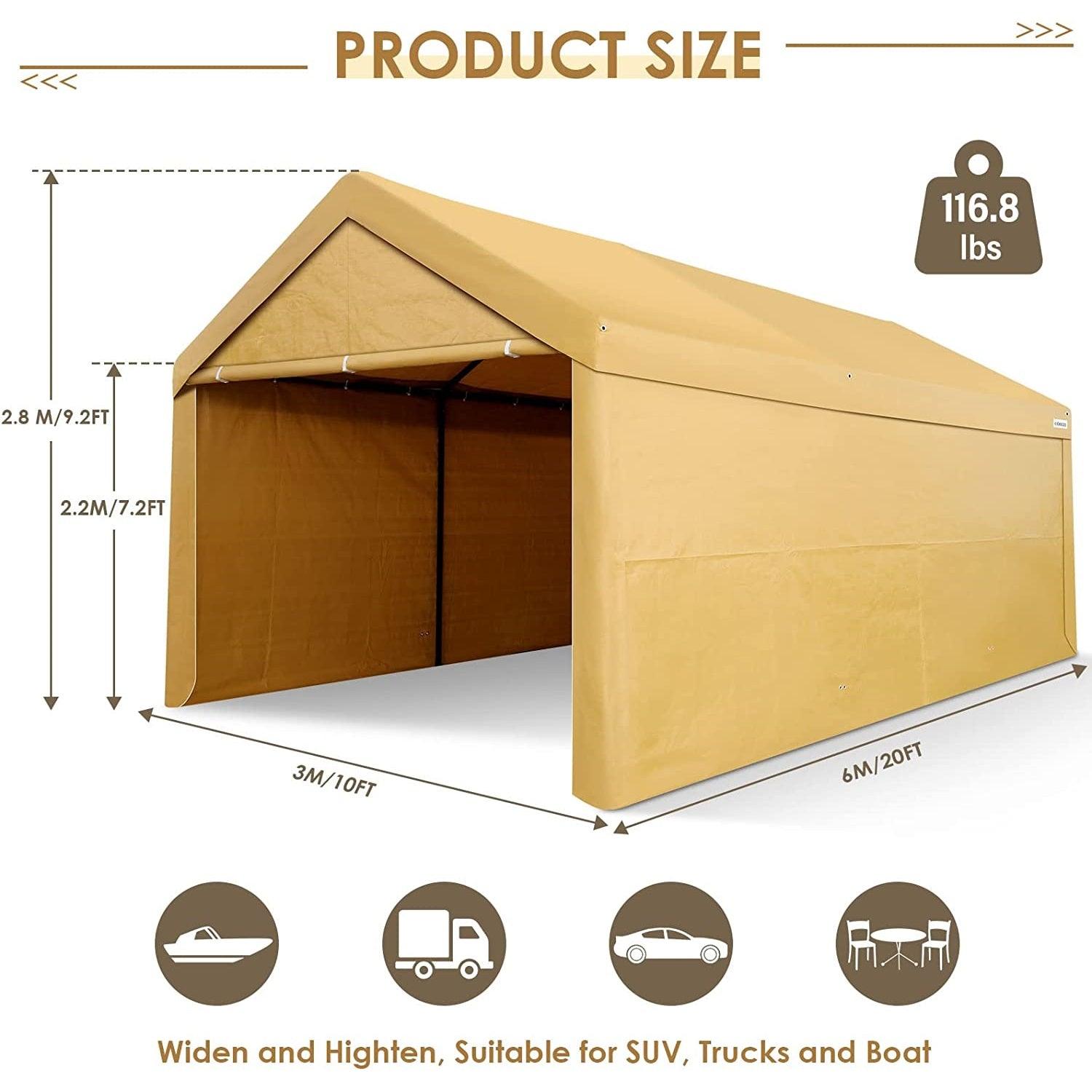 COBIZI Heavy Duty Carport Portable Garage 10'X20' Car Canopy Shelter - COBIZI