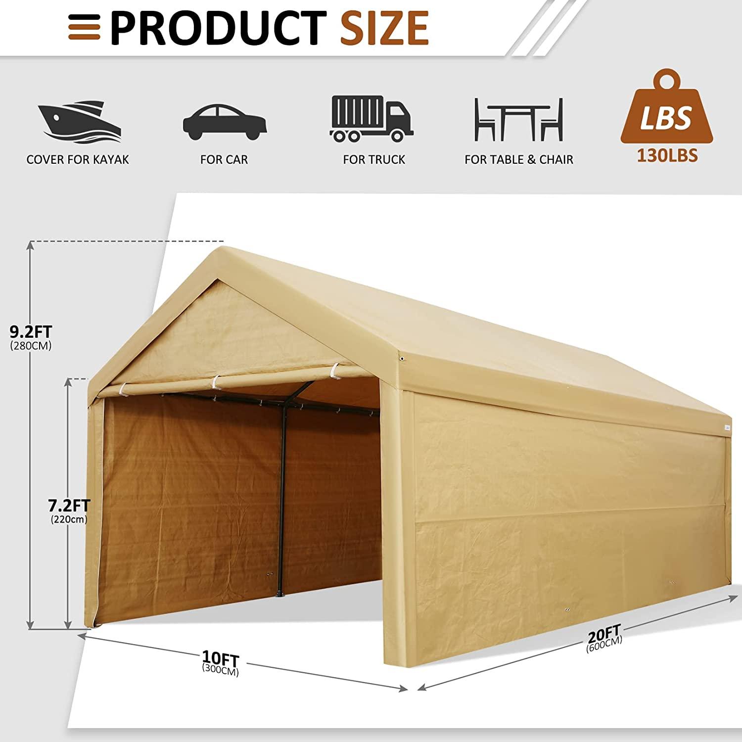 COBIZI Heavy Duty Carport Portable Garage 10'X20' Car Canopy Shelter - COBIZI