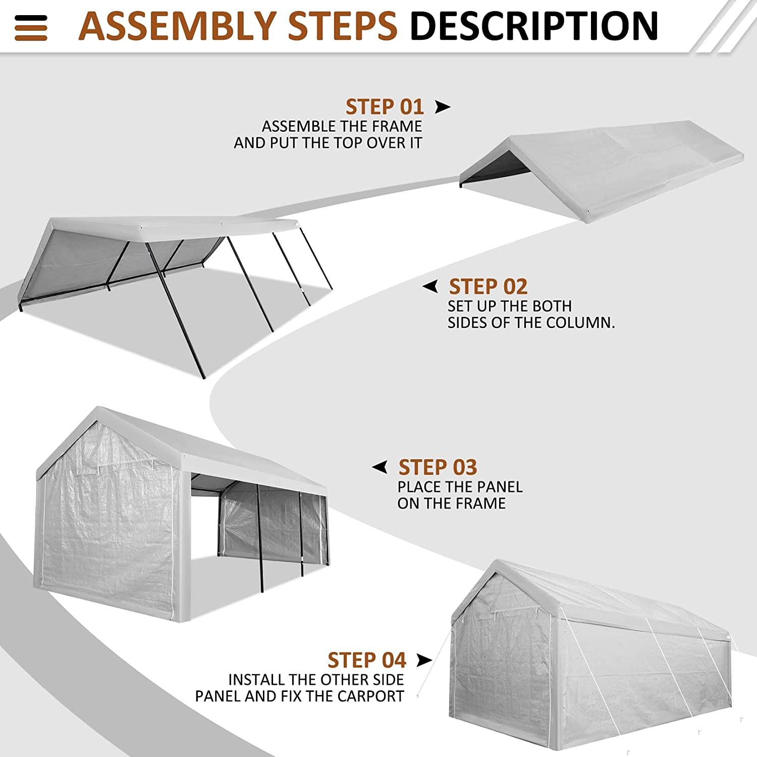 COBIZI Heavy Duty Carport Portable Garage 10'X20' Car Canopy Shelter - COBIZI