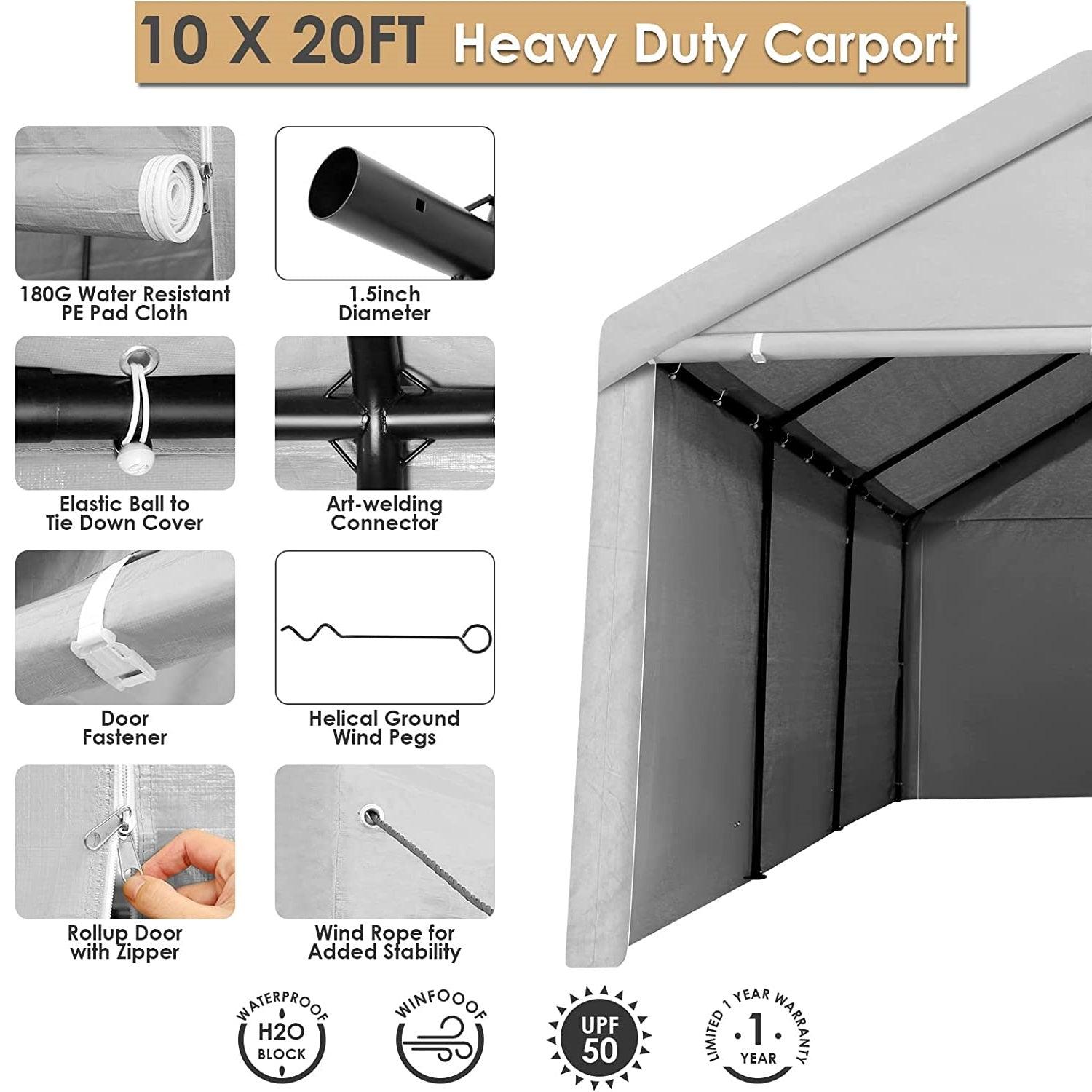 COBIZI Heavy Duty Carport Portable Garage 10'X20' Car Canopy Shelter - COBIZI