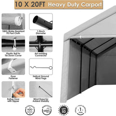 COBIZI Heavy Duty Carport Portable Garage 10'X20' Car Canopy Shelter - COBIZI