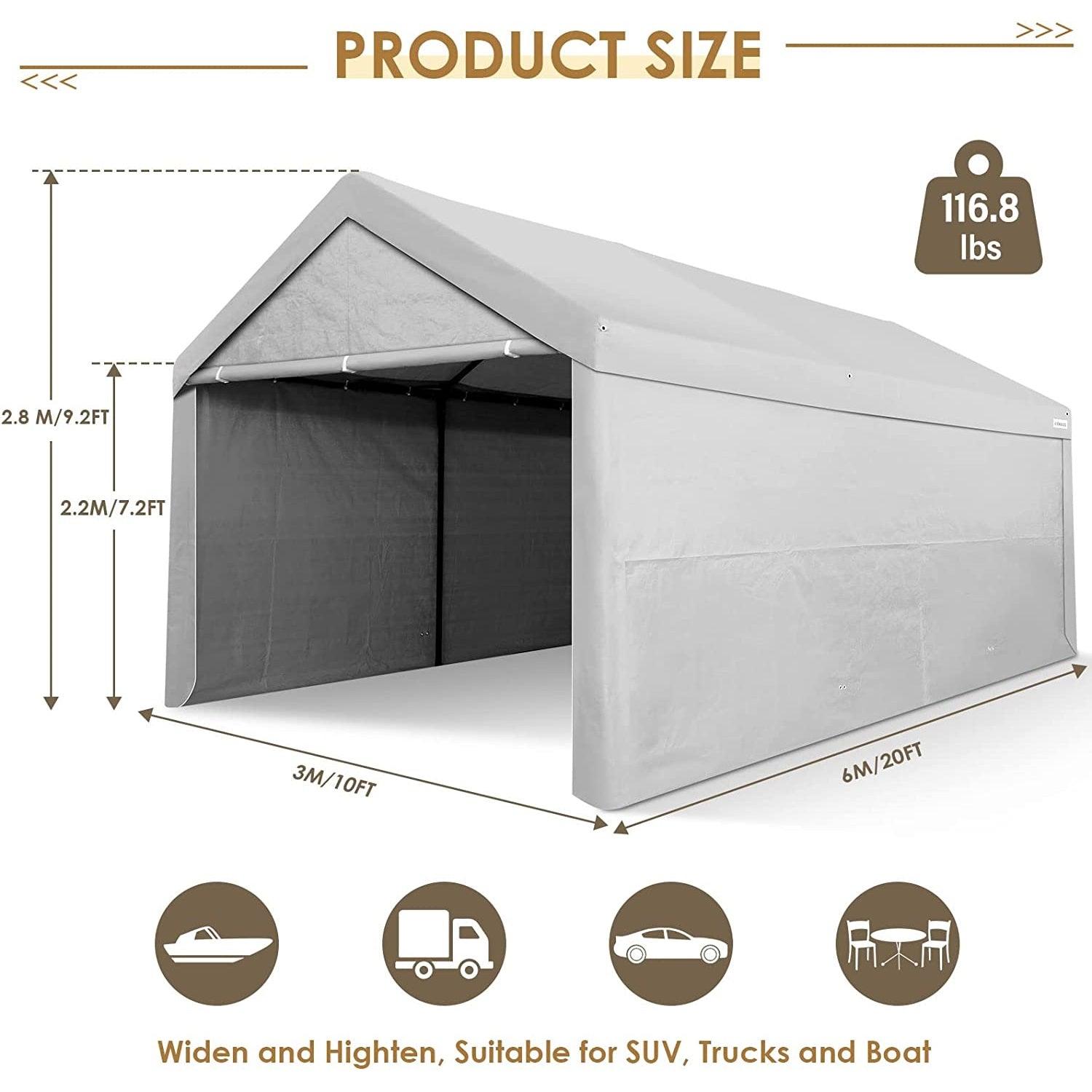 COBIZI Heavy Duty Carport Portable Garage 10'X20' Car Canopy Shelter - COBIZI