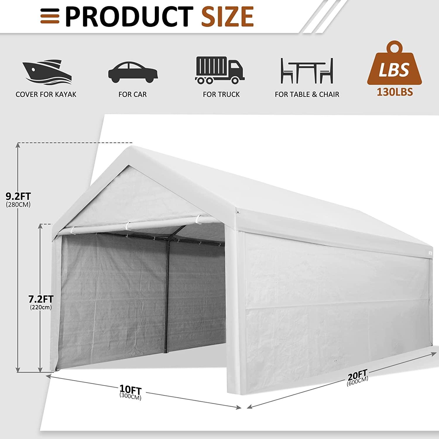 COBIZI Heavy Duty Carport Portable Garage 10'X20' Car Canopy Shelter - COBIZI