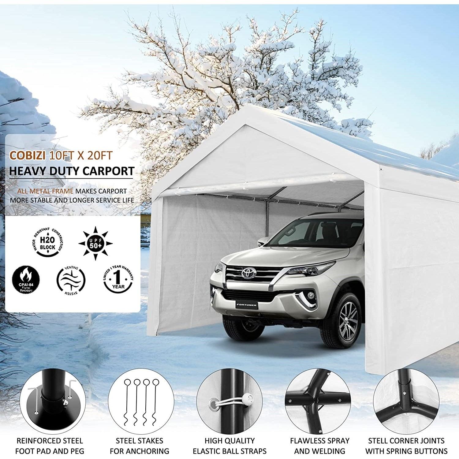 COBIZI Heavy Duty Carport Portable Garage 10'X20' Car Canopy Shelter - COBIZI