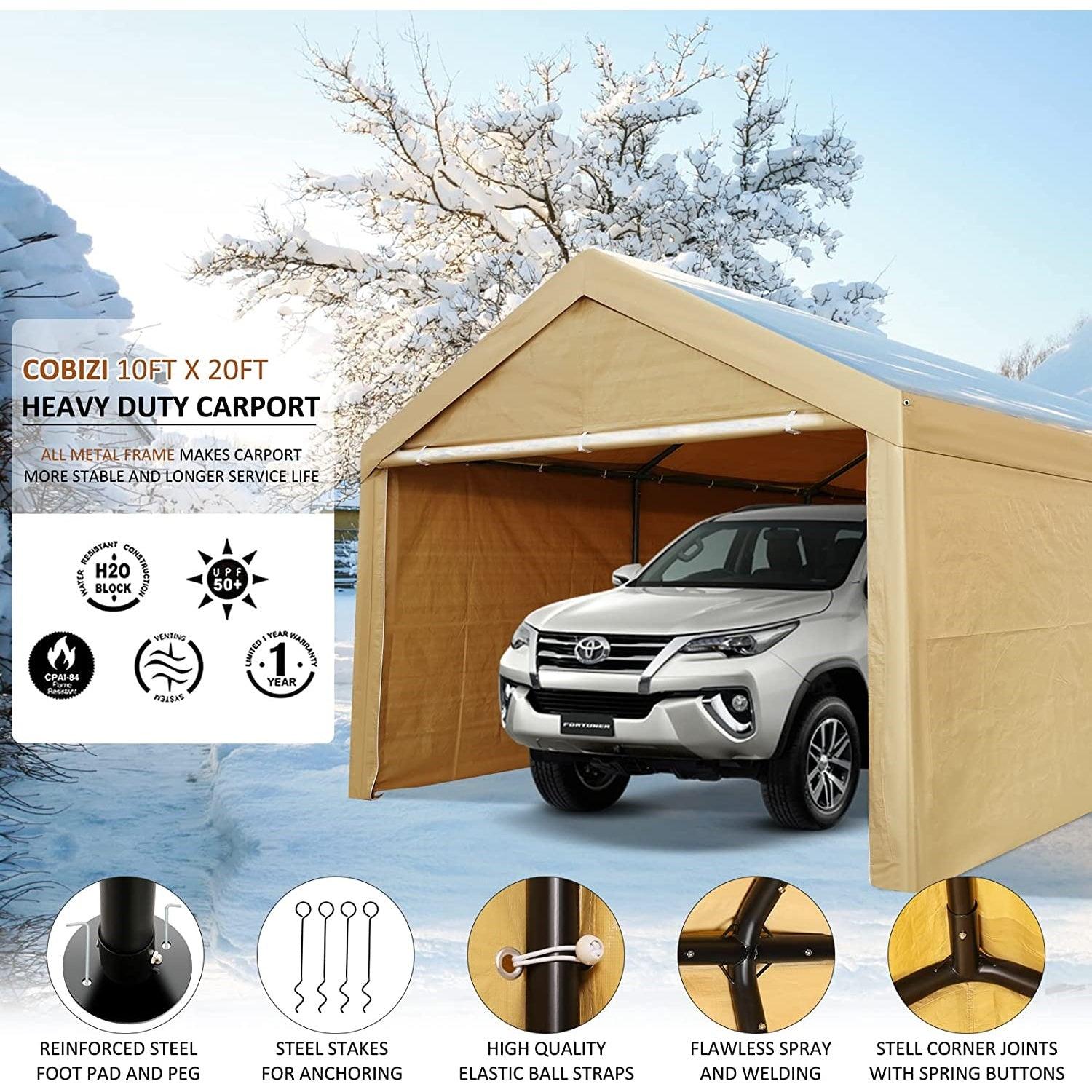 COBIZI Heavy Duty Carport Portable Garage 10'X20' Car Canopy Shelter - COBIZI