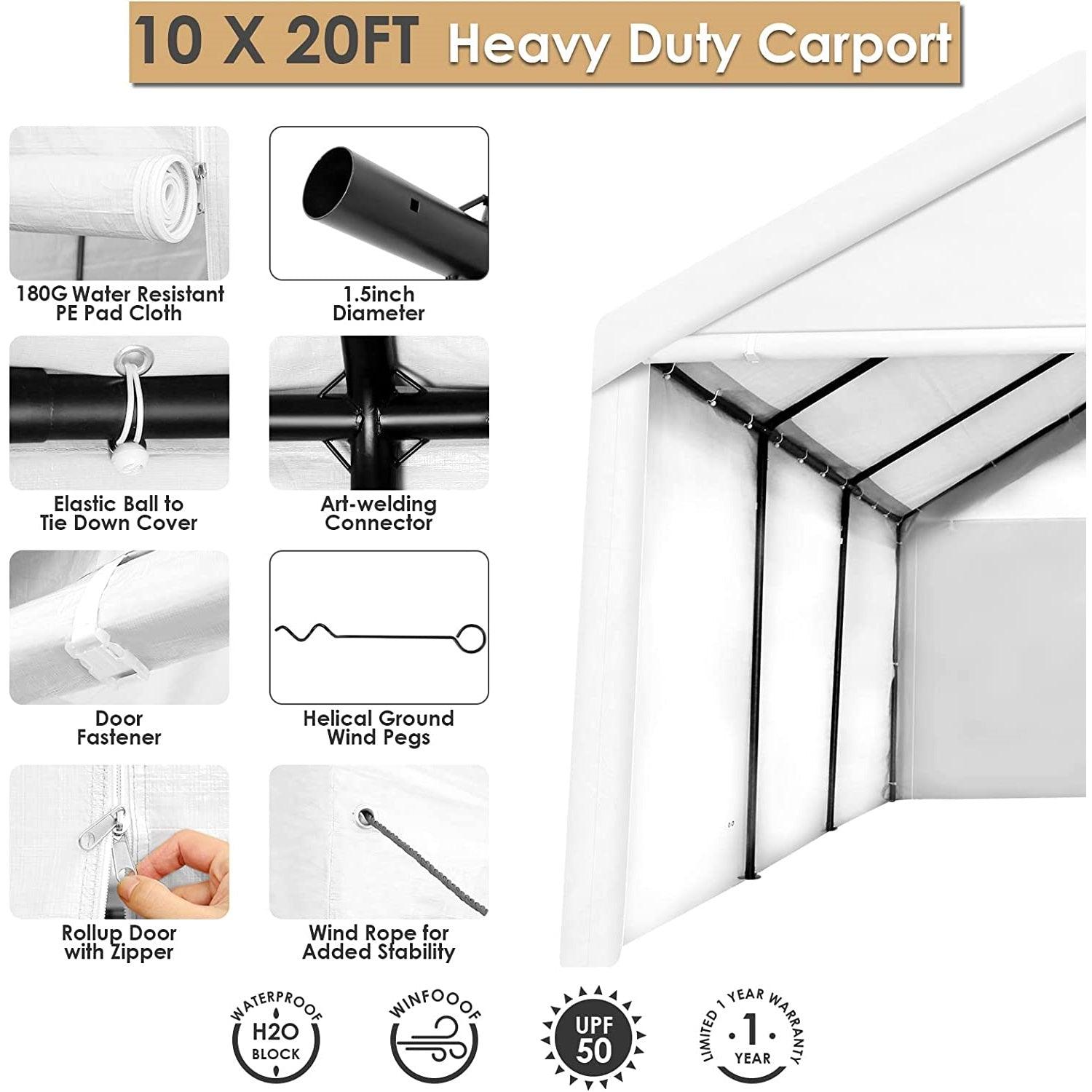 COBIZI Heavy Duty Carport Portable Garage 10'X20' Car Canopy Shelter - COBIZI
