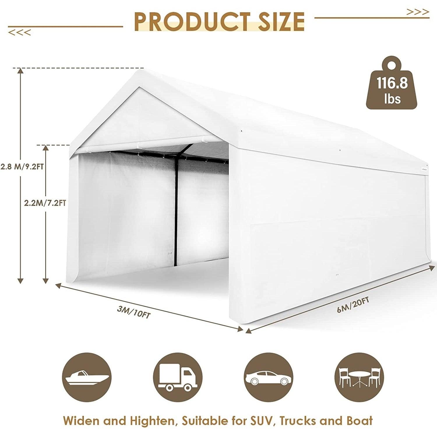 COBIZI Heavy Duty Carport Portable Garage 10'X20' Car Canopy Shelter - COBIZI