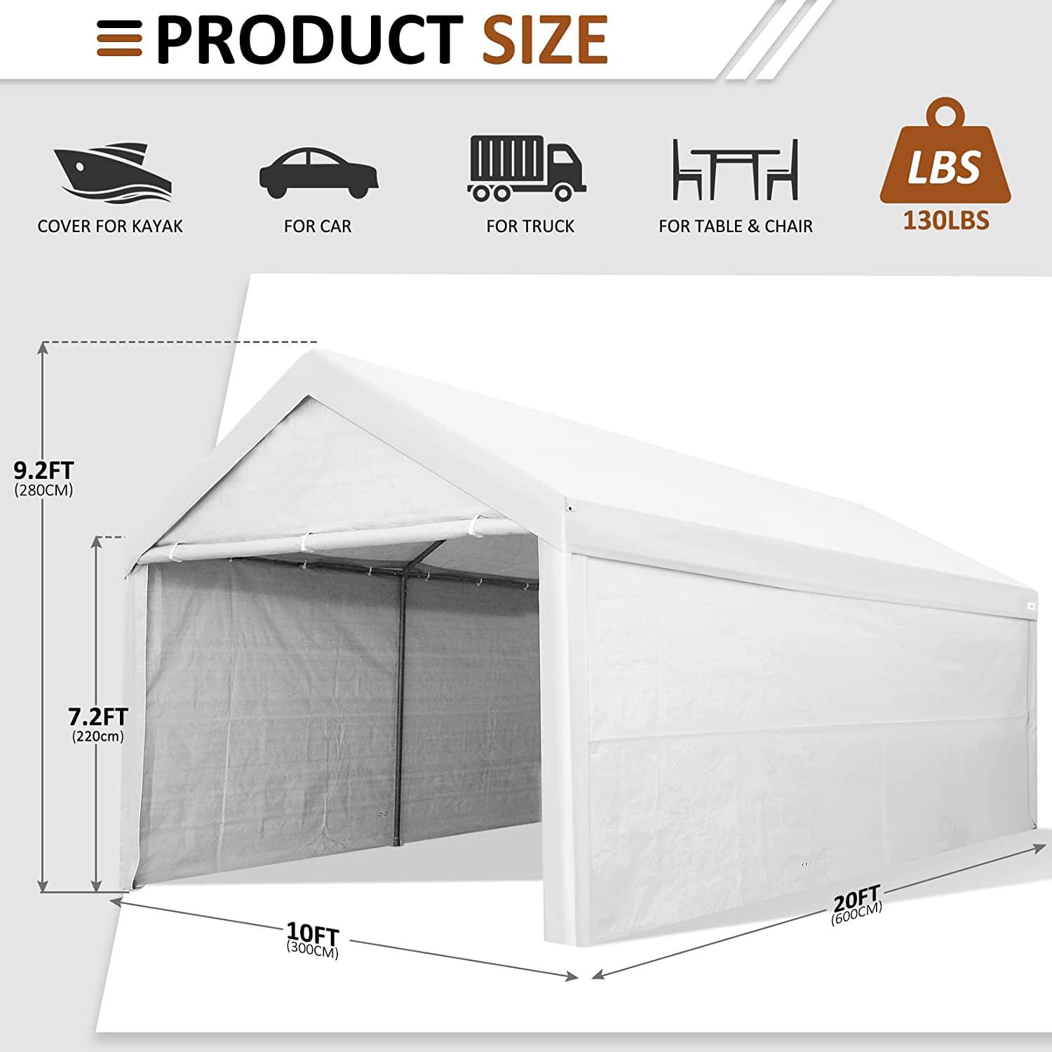 COBIZI Heavy Duty Carport Portable Garage 10'X20' Car Canopy Shelter - COBIZI