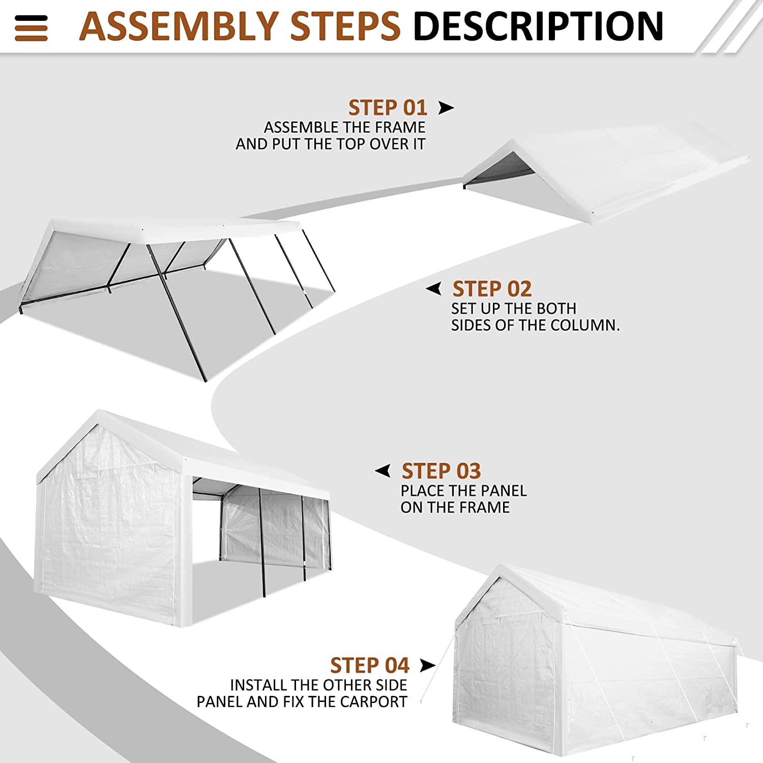 COBIZI Heavy Duty Carport Portable Garage 10'X20' Car Canopy Shelter - COBIZI