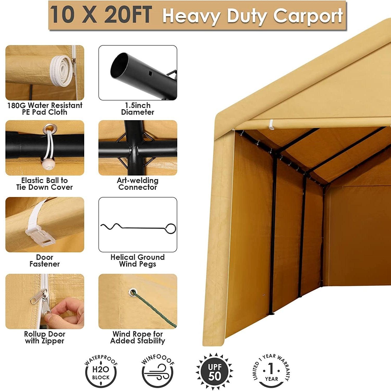 COBIZI Heavy Duty Carport Portable Garage 10'X20' Car Canopy Shelter - COBIZI