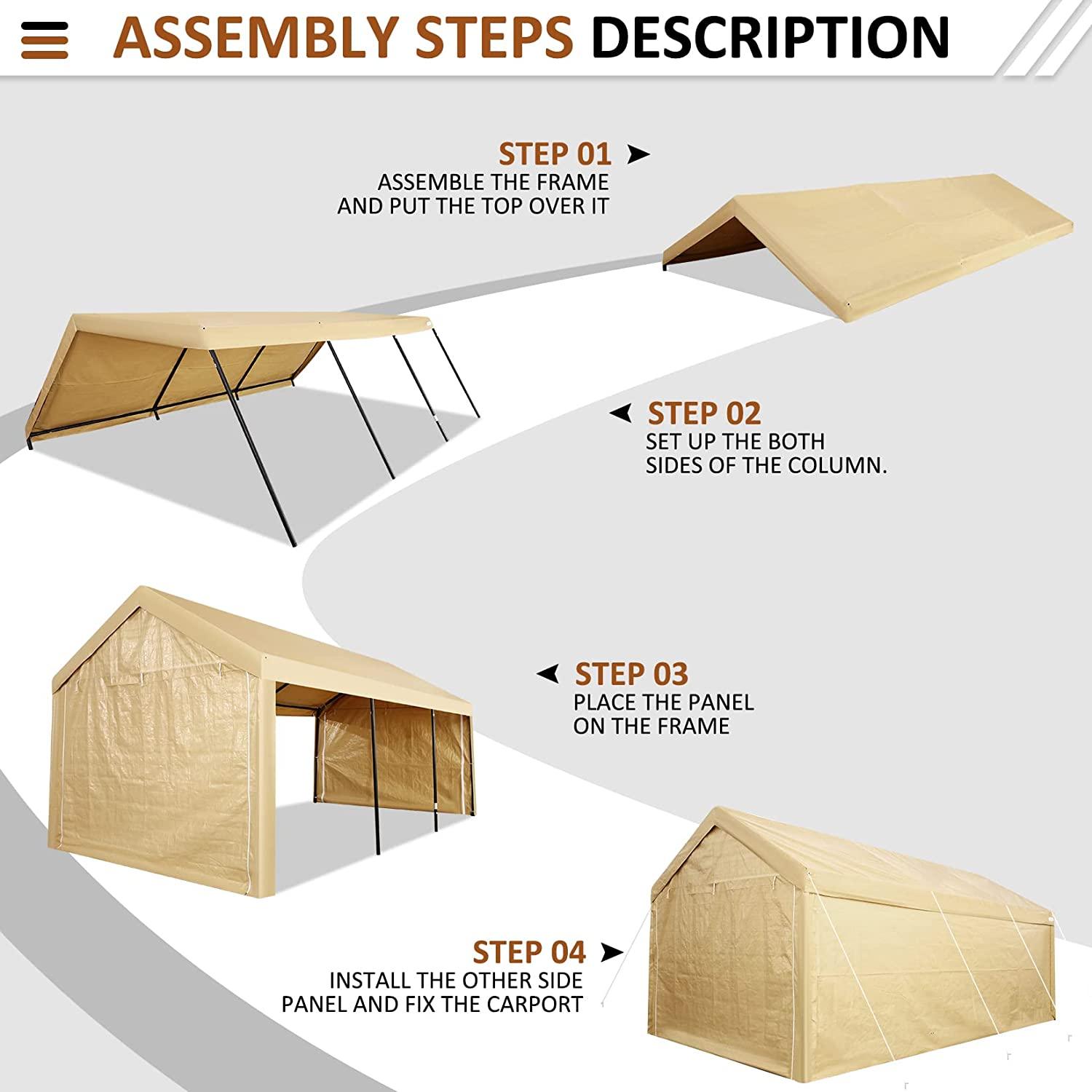 COBIZI Heavy Duty Carport Portable Garage 10'X20' Car Canopy Shelter - COBIZI