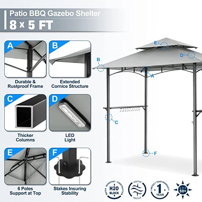 COBIZI Outdoor Grill Gazebo Double Tiered BBQ Gazebo 8'X5' BBQ Canopy - COBIZI