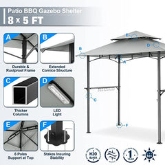 COBIZI Outdoor Grill Gazebo Double Tiered BBQ Gazebo 8'X5' BBQ Canopy - COBIZI
