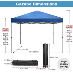 COBIZI Pop Up Canopy Gazebo Shade Party Tent 10'x10' with Carry Bag - COBIZI