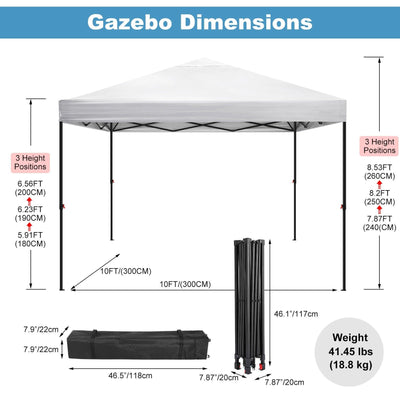 COBIZI Pop Up Canopy Gazebo Shade Party Tent 10'x10' with Carry Bag - COBIZI