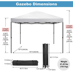 COBIZI Pop Up Canopy Gazebo Shade Party Tent 10'x10' with Carry Bag - COBIZI