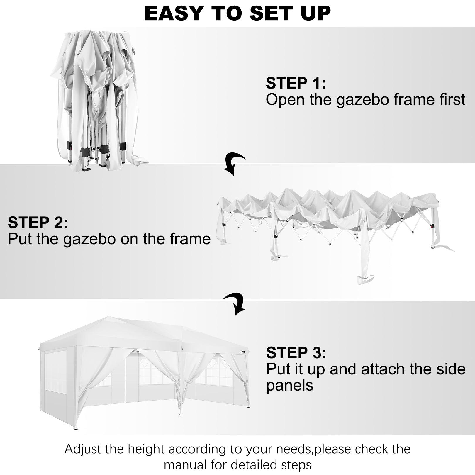 COBIZI Pop Up Canopy Large Party Tent Shelter 10'x20' with 6 Sidewalls - COBIZI