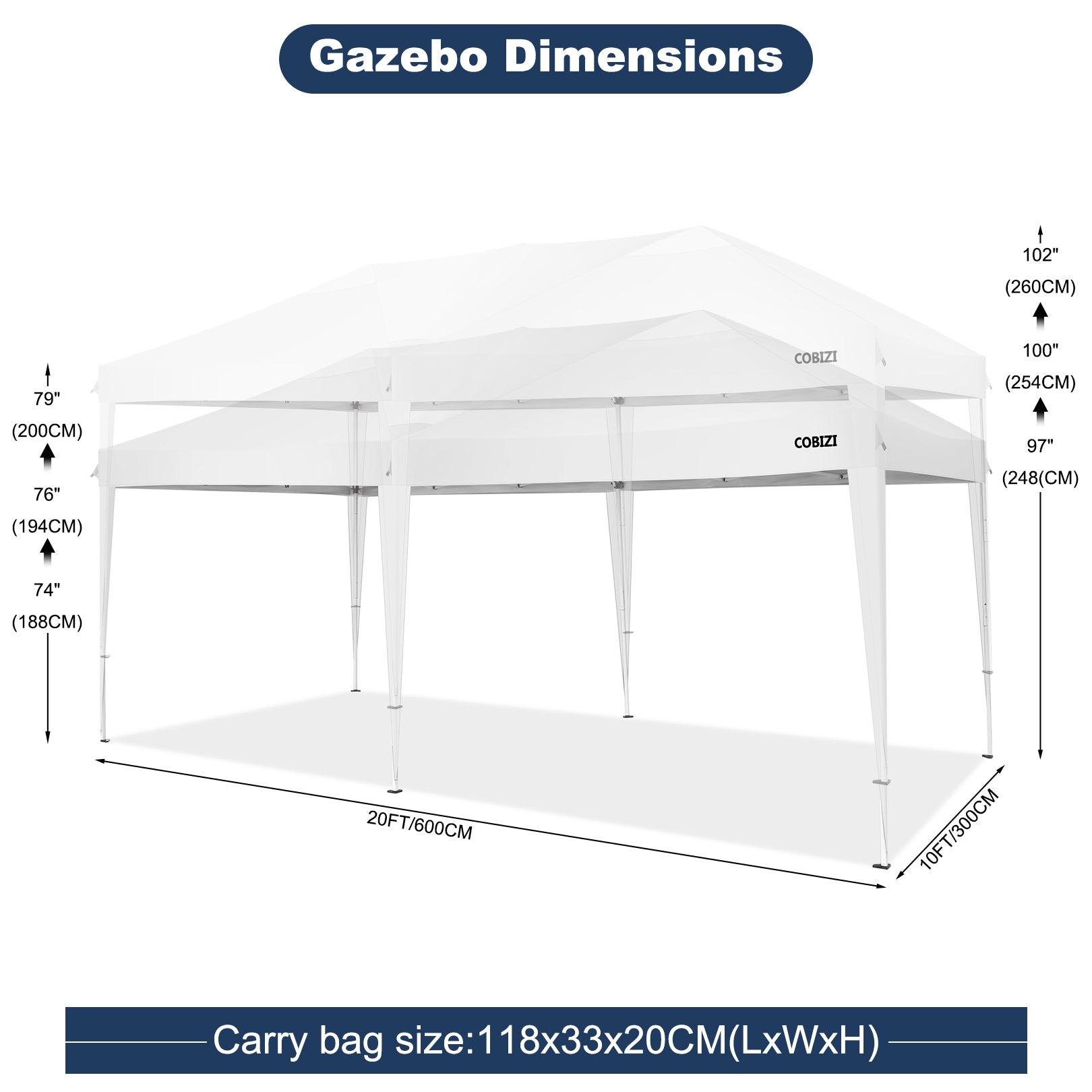 COBIZI Pop Up Canopy Large Party Tent Shelter 10'x20' with 6 Sidewalls - COBIZI