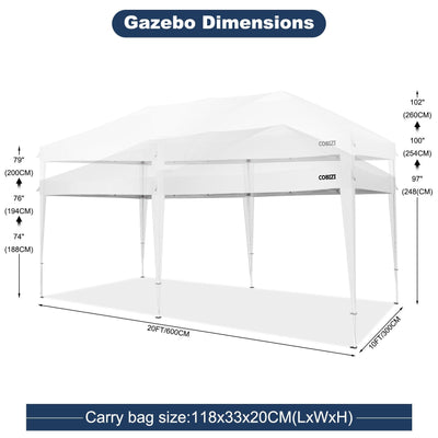COBIZI Pop Up Canopy Large Party Tent Shelter 10'x20' with 6 Sidewalls - COBIZI
