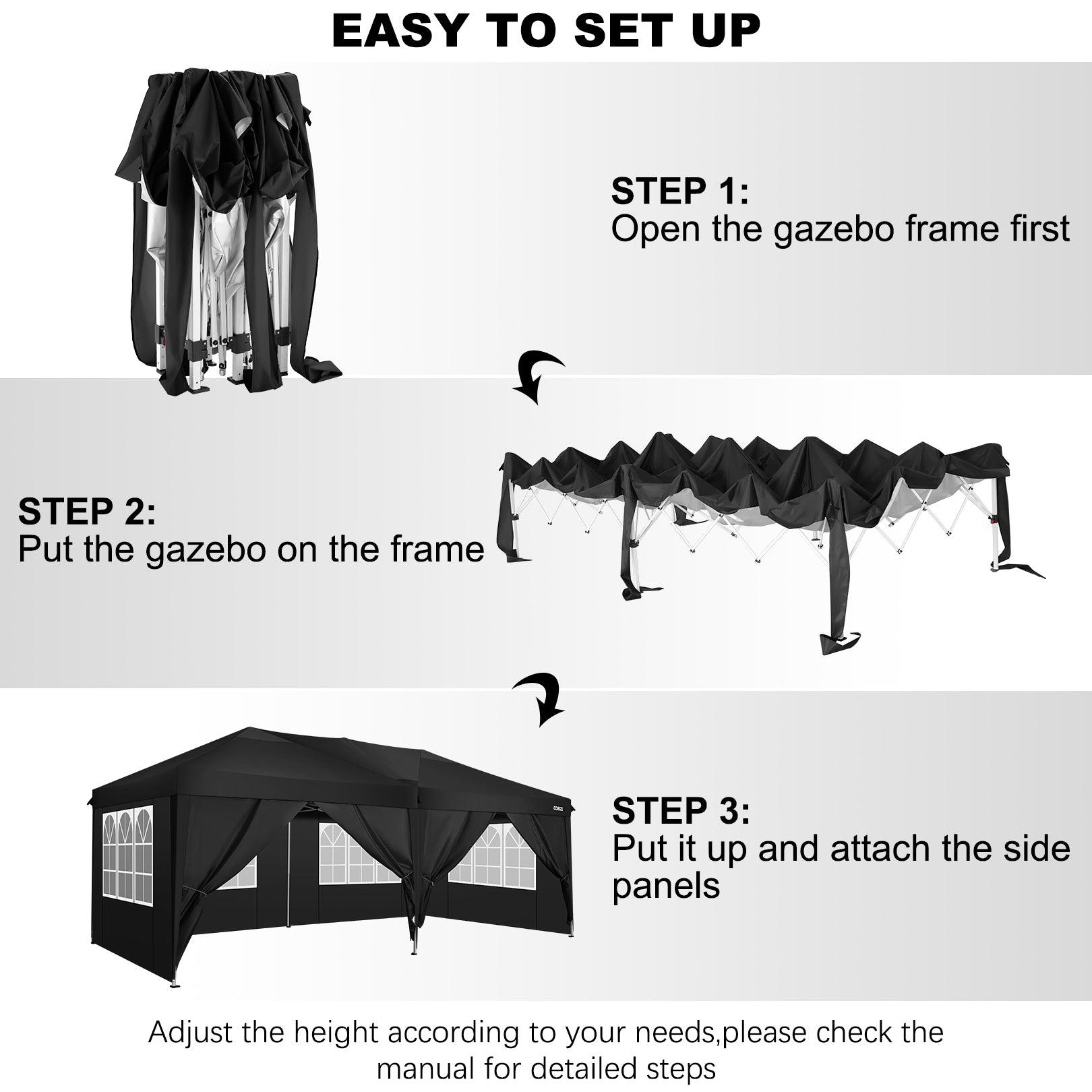 COBIZI Pop Up Canopy Large Party Tent Shelter 10'x20' with 6 Sidewalls - COBIZI
