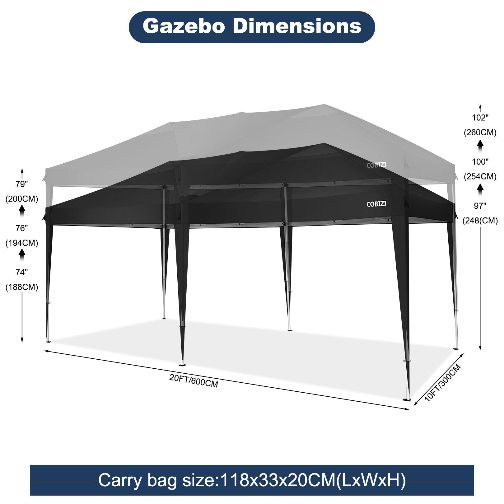 COBIZI Pop Up Canopy Large Party Tent Shelter 10'x20' with 6 Sidewalls - COBIZI