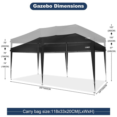 COBIZI Pop Up Canopy Large Party Tent Shelter 10'x20' with 6 Sidewalls - COBIZI