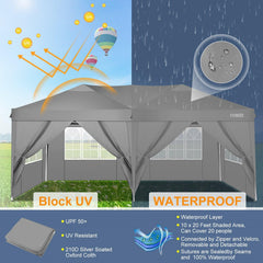 COBIZI Pop Up Canopy Large Party Tent Shelter 10'x20' with 6 Sidewalls - COBIZI